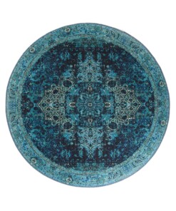 Tappeto vintage rotondo - Fade No.2 Blu - overzicht boven