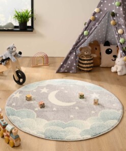 Tappeto bambini nuvola rotondo - Dreams cloud azzurro/grigio