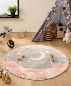 Tappeto bambini nuvola rotondo - Dreams cloud rosa/grigio