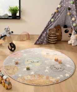 Tappeto bambini pianeti rotondo - Dreams planets grigio chiaro/multi