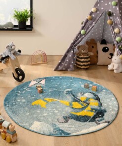 Tappeto bambini pinguino rotondo - Dreams penguin blu