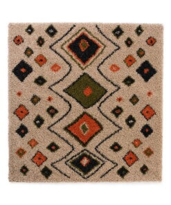 Tappeto Boho quadrato a pelo lungo Artisan - Beige/Multicolore