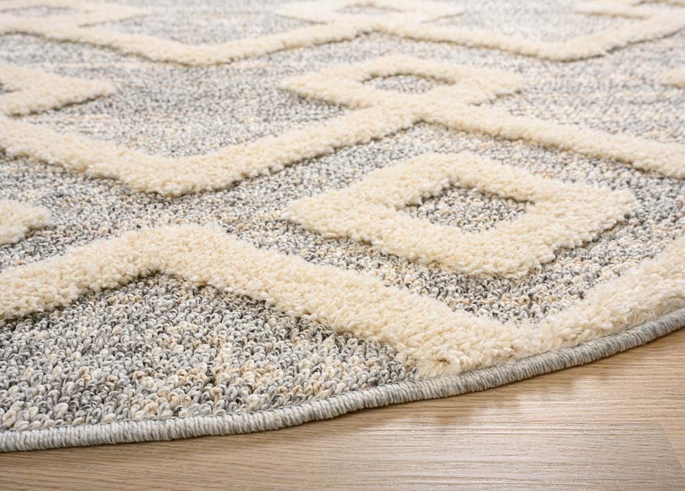 Tappeto rotondo scandinavo - Fjord Fosse grigio/crema - close up Tappeto rotondo scandinavo - Fjord Fosse grigio/crema - close up