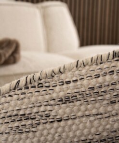 Tappeto rotondo in lana Ulstein - Bianco/Nero - close up, thumbnail