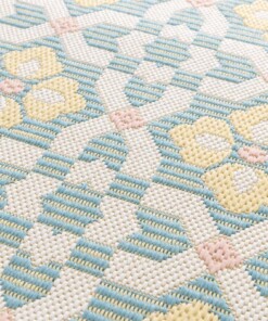 Tappeto rotondo da esterno - Bubbly Tulip turchese/giallo