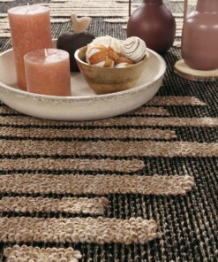 Tappeto juta esterno - Karo beige/nero - close up, thumbnail