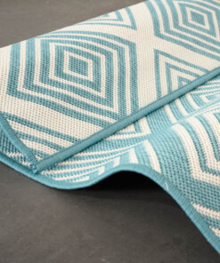 Tappeto a rombi da esterno - Flip Gem Turchese - close up, thumbnail