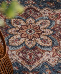 Tappeto da esterno vintage - Valenca Brio beige/blu - close up, thumbnail