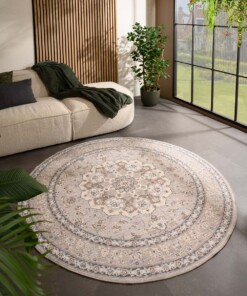 Tappeto da esterno rotondo vintage - Valenca Nova beige/grigio chiaro - sfeer