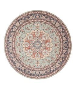 Tappeto da esterno rotondo vintage - Valenca Nova verde salvia/rosso - overzicht