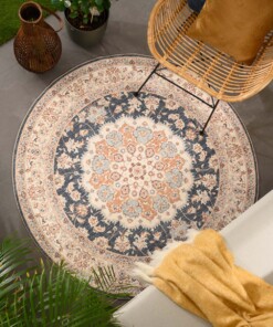 Tappeto da esterno rotondo vintage - Valenca Nova oro/blu - sfeer