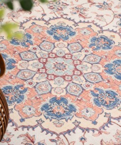 Tappeto da esterno vintage quadrato - Valenca Nova crema/rosso - close up, thumbnail