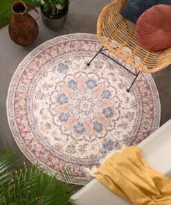 Tappeto da esterno rotondo vintage - Valenca Nova crema/rosso - sfeer
