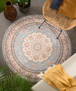 Tappeto da esterno rotondo vintage - Valenca Nova azzurro/beige - sfeer