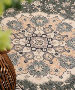 Tappeto da esterno vintage - Valenca Nova verde scuro - close up, thumbnail