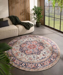 Tappeto da esterno rotondo vintage - Valenca Fino verde/blu - sfeer