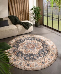 Tappeto da esterno rotondo vintage - Valenca Fino oro/blu - sfeer