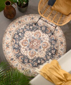 Tappeto da esterno rotondo vintage - Valenca Fino oro/blu - sfeer