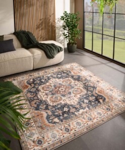 Tappeto da esterno vintage quadrato - Valenca Fino oro/blu - sfeer