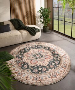 Tappeto da esterno rotondo vintage - Valenca Fino verde/rosso - sfeer