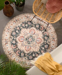 Tappeto da esterno rotondo vintage - Valenca Fino verde/rosso - sfeer