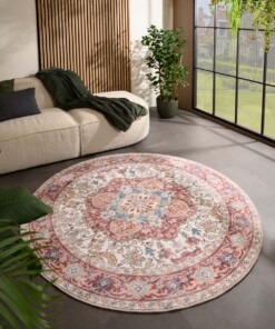 Tappeto da esterno rotondo vintage - Valenca Fino crema/rosso - sfeer