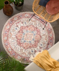 Tappeto da esterno rotondo vintage - Valenca Fino crema/rosso - sfeer