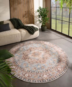 Tappeto da esterno rotondo vintage - Valenca Fino azzurro chiaro - sfeer