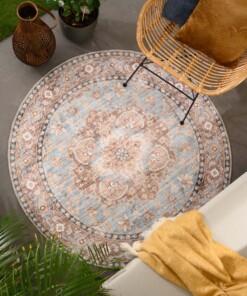 Tappeto da esterno rotondo vintage - Valenca Fino azzurro chiaro - sfeer