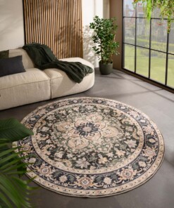 Tappeto da esterno rotondo vintage - Valenca Fino beige/verde - sfeer