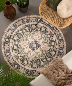 Tappeto da esterno rotondo vintage - Valenca Fino beige/verde - sfeer