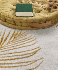 Tappeto pelo corto - Tropical Palms grigio/giallo - close up, thumbnail