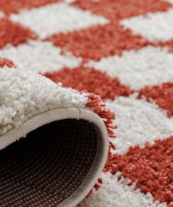 Tappeto rotondo retrò - Check avorio/corallo - close up