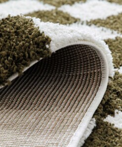 Tappeto retrò - Check avorio/verde oliva - close up, thumbnail