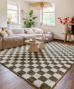 Tappeto retrò - Check avorio/verde oliva - sfeer