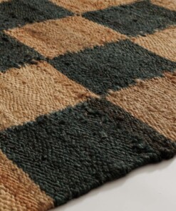 Tappeto in juta - Patch naturale/verde - close up, thumbnail