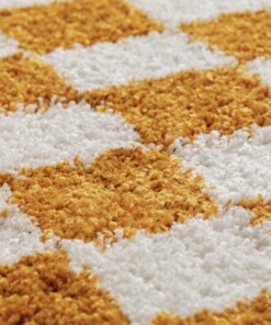 Tappeto rotondo retrò - Check avorio/oro - close up