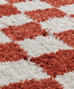 Tappeto rotondo retrò - Check avorio/corallo - close up, thumbnail Tappeto rotondo retrò - Check avorio/corallo - close up, thumbnail