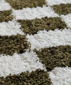 Tappeto rotondo retrò - Check avorio/verde oliva - close up, thumbnail Tappeto rotondo retrò - Check avorio/verde oliva - close up, thumbnail