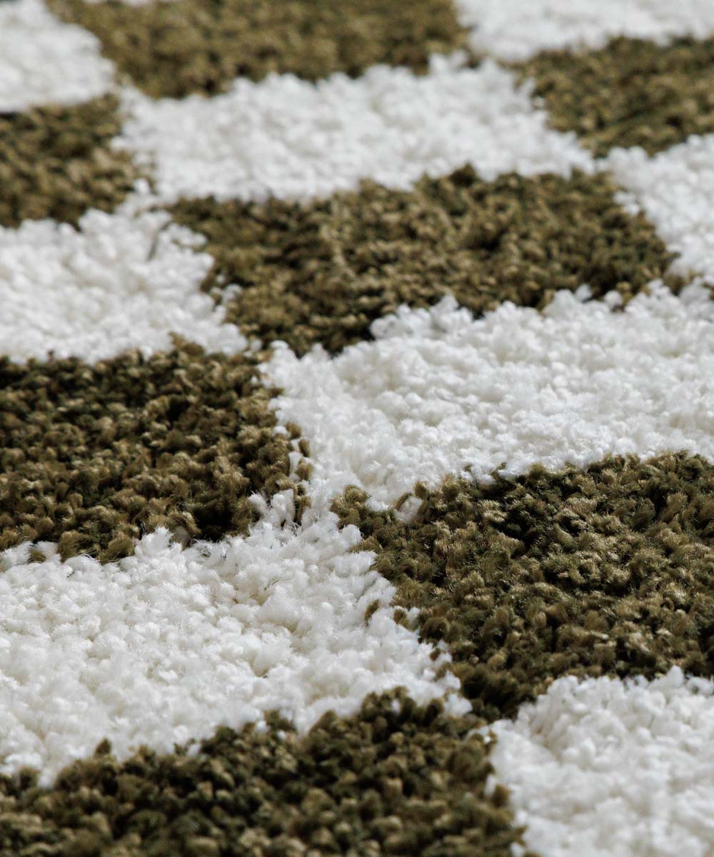 Tappeto rotondo retrò - Check avorio/verde oliva - close up Tappeto rotondo retrò - Check avorio/verde oliva - close up