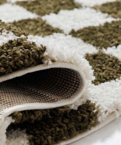 Tappeto rotondo retrò - Check avorio/verde oliva - close up