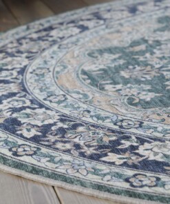 Tappeto da esterno vintage ovale - Valenca Nova verde scuro - close up, thumbnail