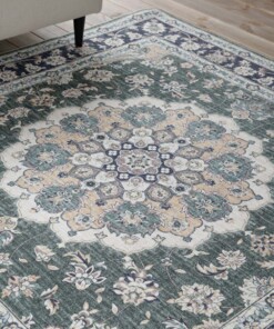 Tappeto da esterno vintage quadrato - Valenca Nova verde scuro - close up, thumbnail