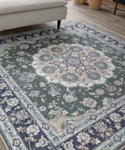 Tappeto da esterno vintage quadrato - Valenca Nova verde scuro - close up, thumbnail