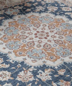 Tappeto da esterno vintage quadrato - Valenca Nova oro/blu - close up, thumbnail