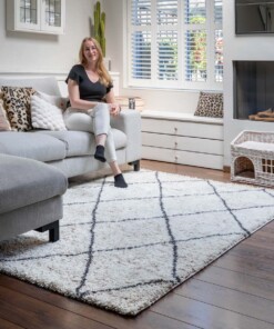 Tappeto a rombi a pelo lungo Artisan - Bianco/Grigio - sfeer