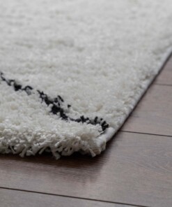 Tappeto berbero a pelo lungo Artisan - Bianco/Nero - close up, thumbnail