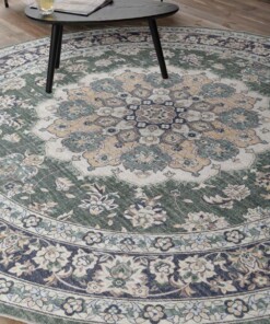 Tappeto da esterno rotondo vintage - Valenca Nova verde scuro - close up, thumbnail