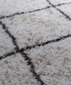 Tappeto a rombi rotondo a pelo lungo Artisan - Bianco/Grigio - close up, thumbnail