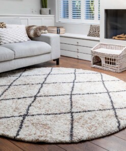 Tappeto a rombi rotondo a pelo lungo Artisan - Bianco/Grigio - sfeer